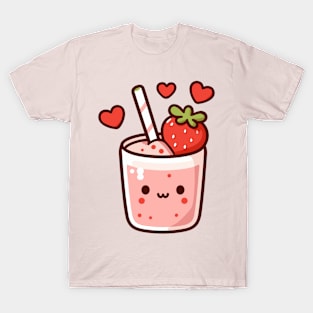 Cute Strawberry Ice Cream in Kawaii Style with Strawberries and Hearts | Kawaii Food T-Shirt